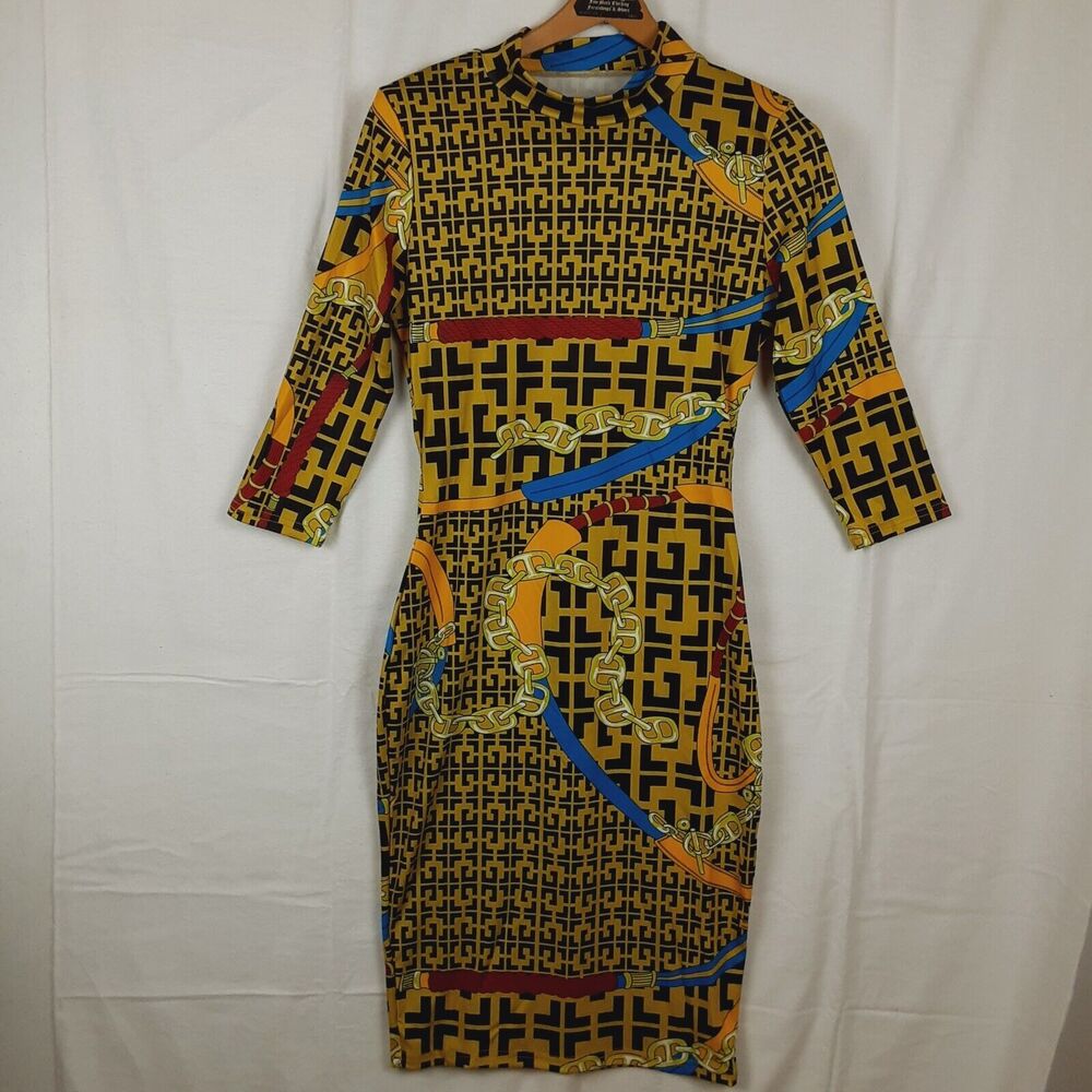 Womens Slinky Dress Yellow & Black Multi Jamaican South African Dance Cultural